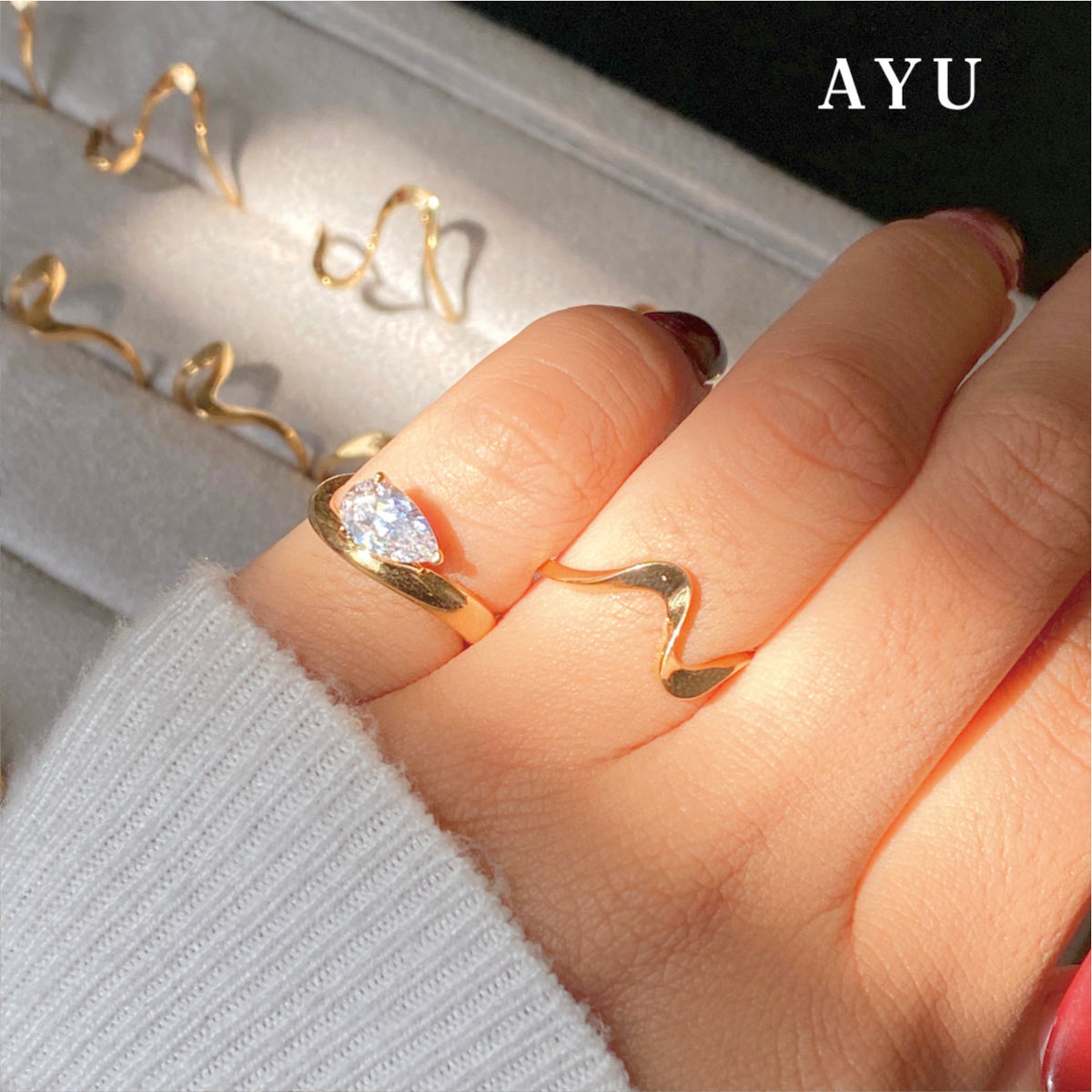 AYU Cincin Emas - Swaying Slow Wave Ring 17k Rose Gold