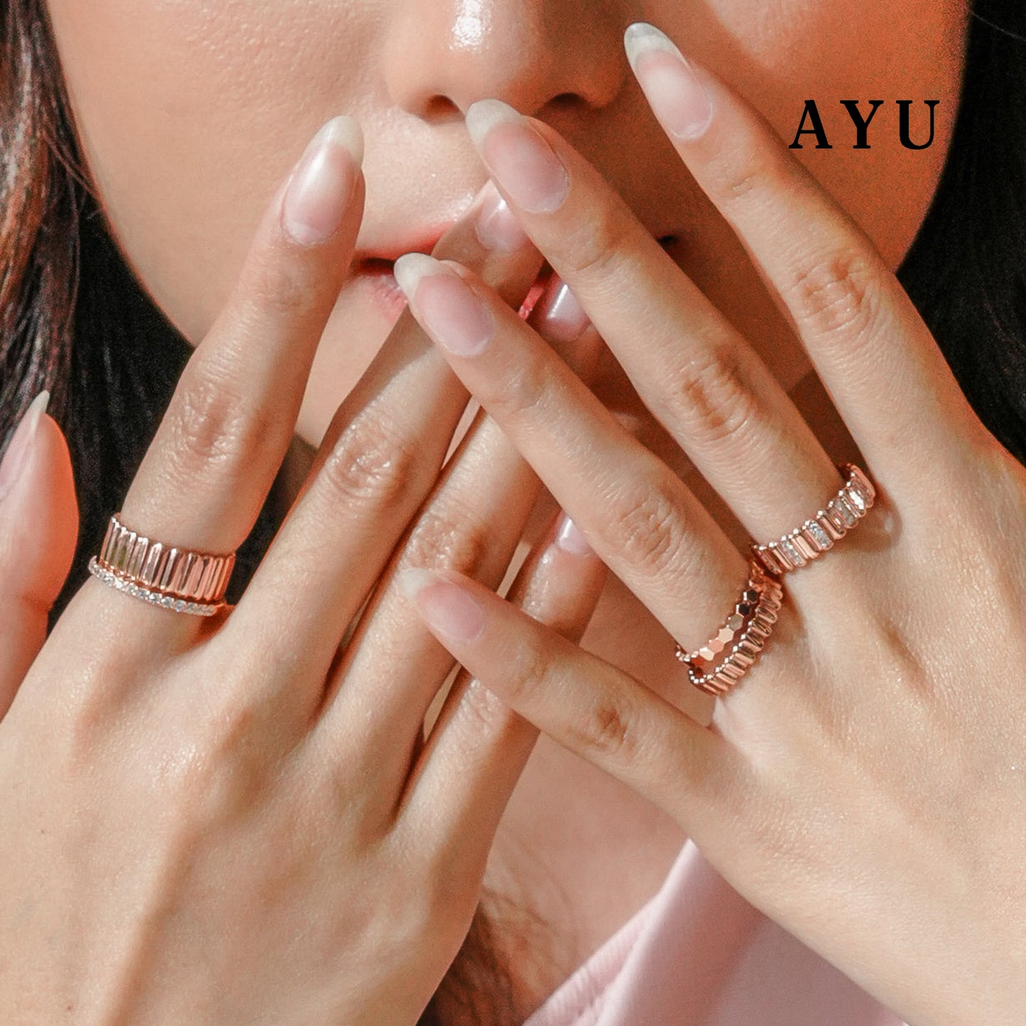 AYU Cincin Emas - Wide Gold Eclaire Stack 17K Rose Gold