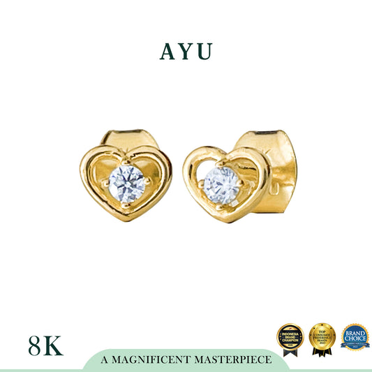 AYU Anting Emas - Mini Solitaire In A Heart Studs 8k Yellow Gold