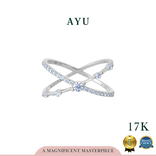 AYU Cincin Emas - Single Prong X Pave Ring 17k White Gold