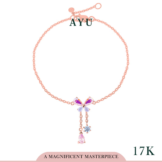 AYU Gelang Emas - Magical Butterfly With Teardrop Lariat Chain Bracelet 17k Rose Gold