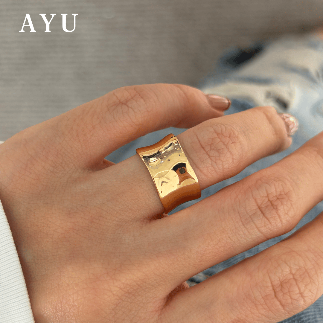 AYU Cincin Emas - Wide Gold Melt Ring 16k Yellow Gold