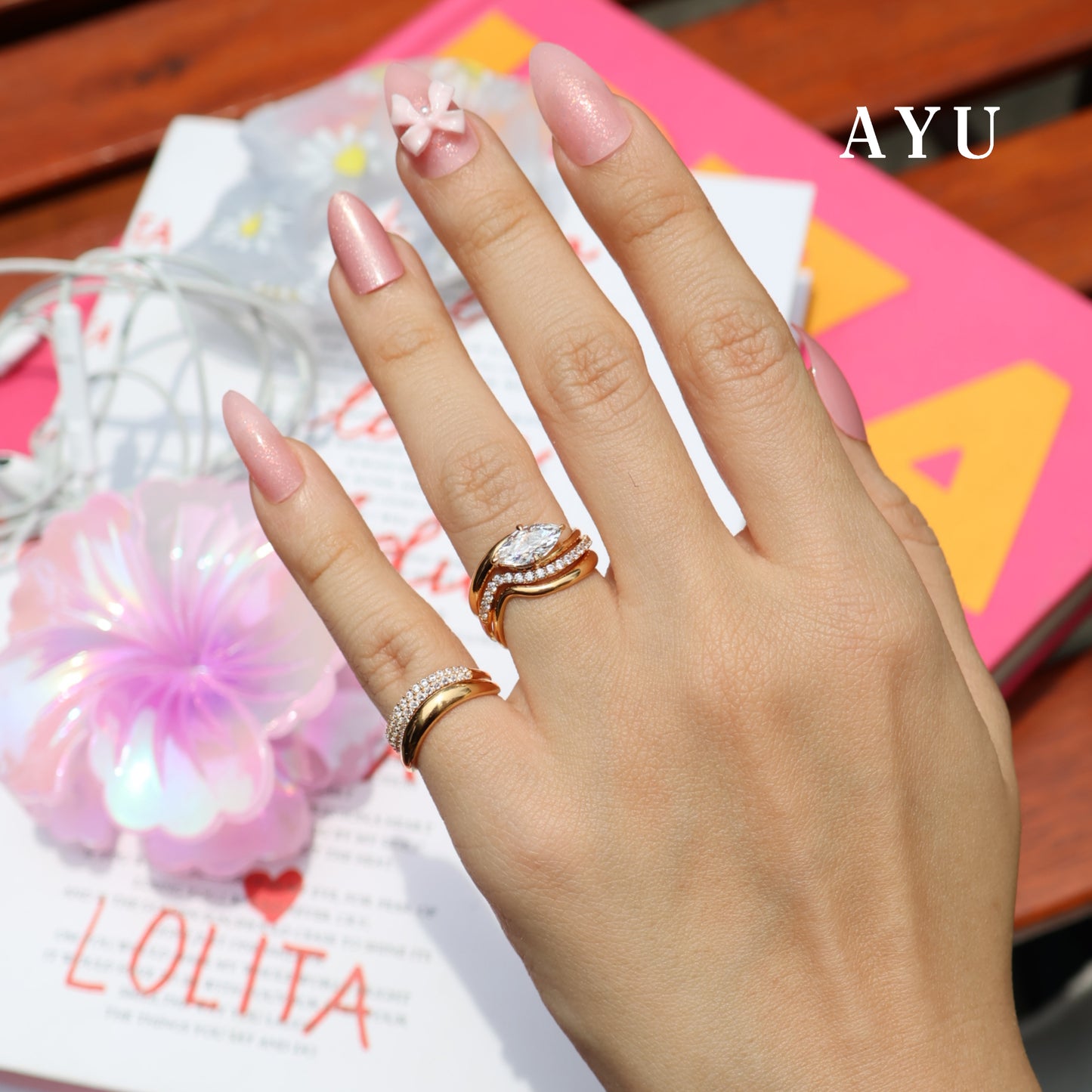 AYU Cincin Emas - Flowy Selly Ring 16k Yellow Gold