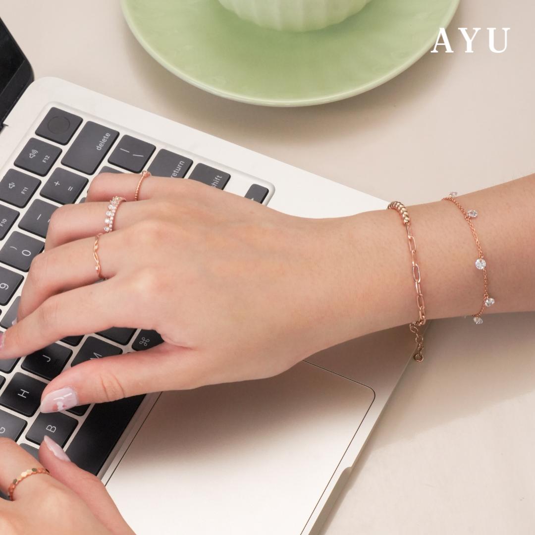 AYU Gelang Emas Korea - 8 Candy Pop Chain Bracelet 17k White Gold