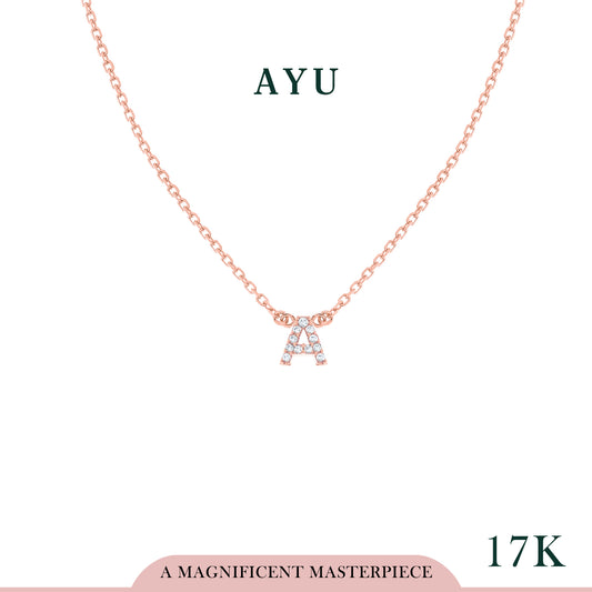 AYU Kalung Emas - Pave Initial Chain Necklace 17k Rose Gold