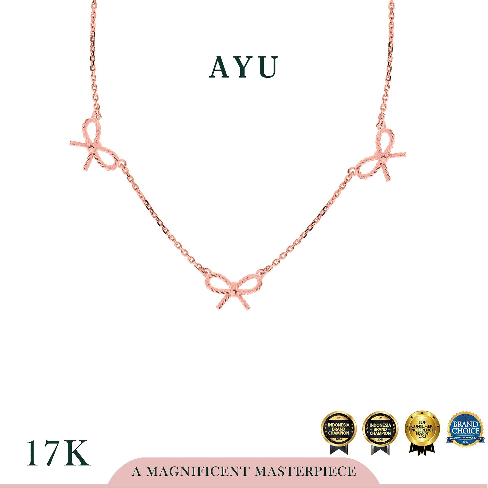 AYU Kalung Emas - 3 Twist Ribbon Necklace 17k Rose Gold