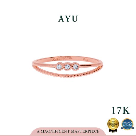 AYU Cincin Emas - 3 Bezel Filligri With Pepper Stack Ring 17K Rose Gold