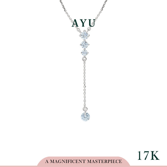 AYU Kalung Emas - 3 Mini Solitaire With Round Lariat Chain Necklace 17k White Gold