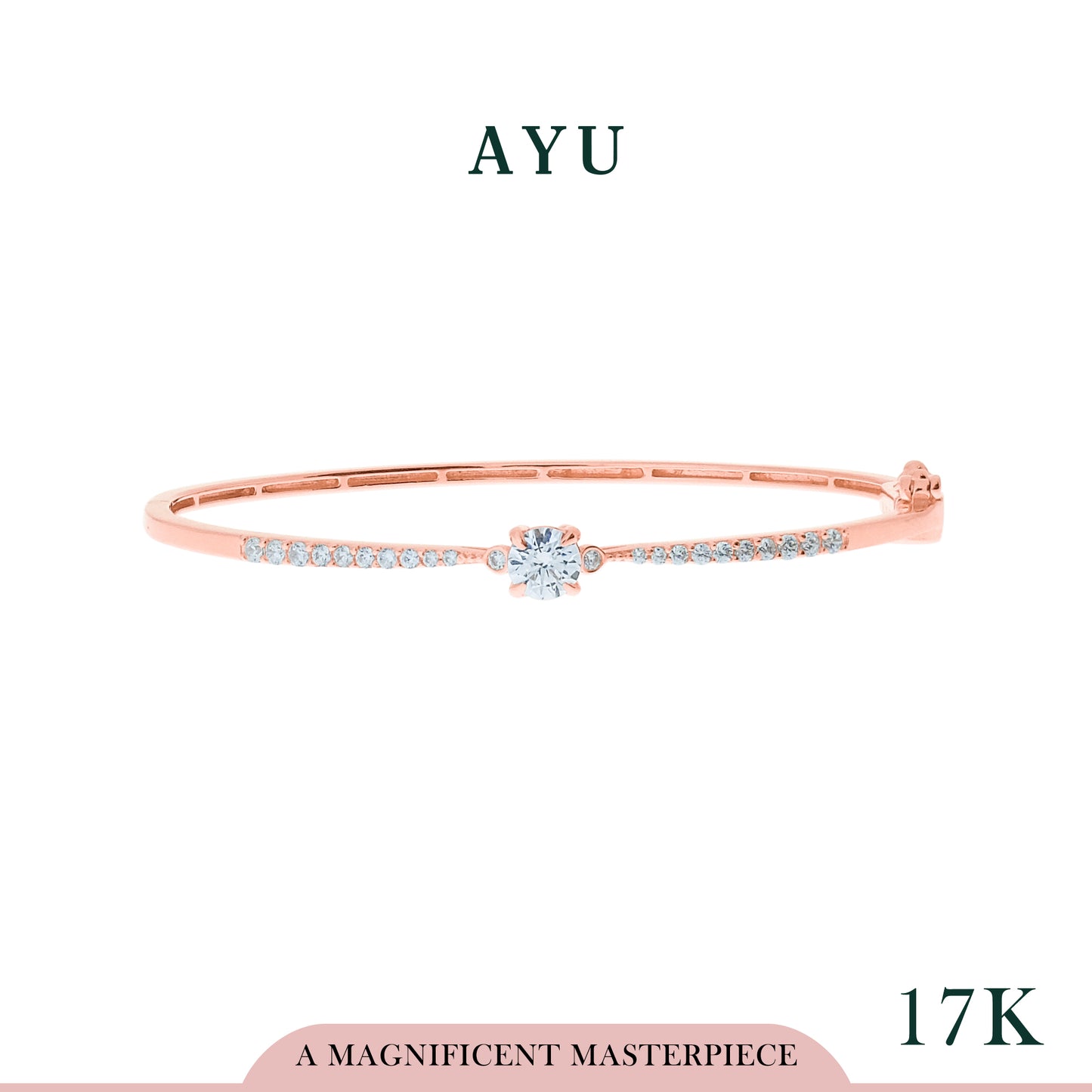 AYU Gelang Emas - 4 Prong Solitaire Pave Band Bangle 17k Rose Gold