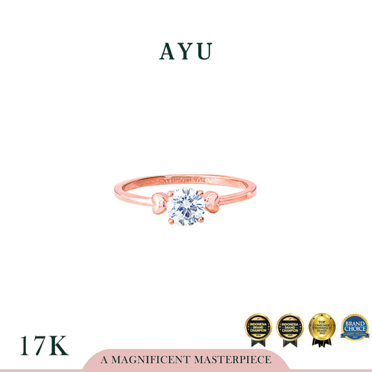 AYU Cincin Emas - 4 Prong Solitaire With Hearts Ring 17k Rose Gold