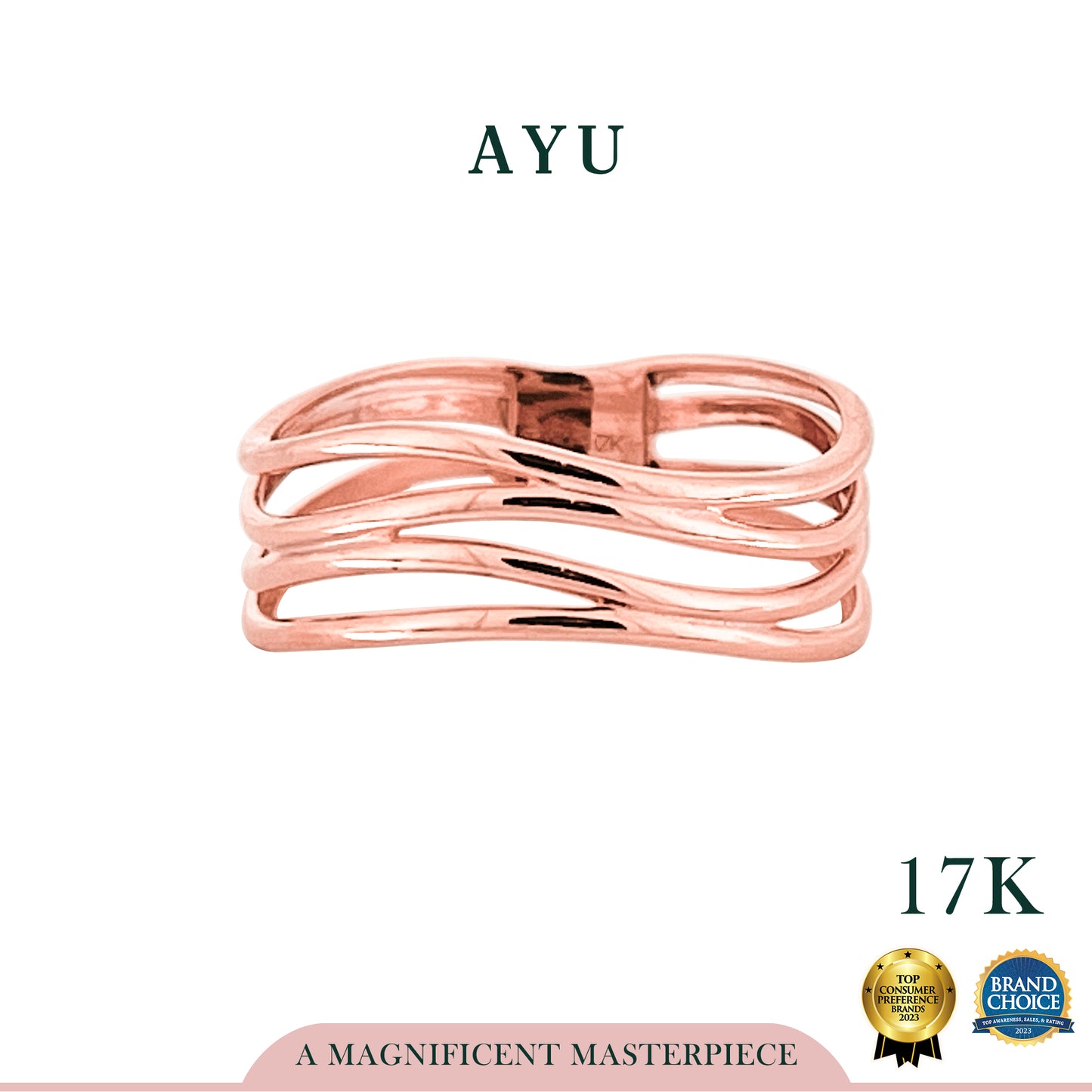 AYU Cincin Emas - 4 Slow Wave Stack 17K Rose Gold