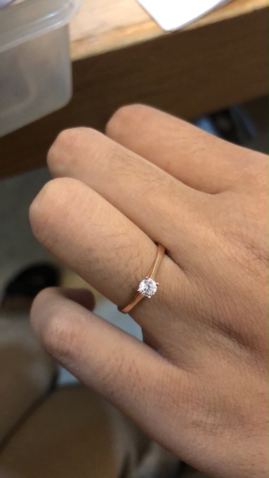 AYU 4 prong round solitaire ring 17k rose gold 10