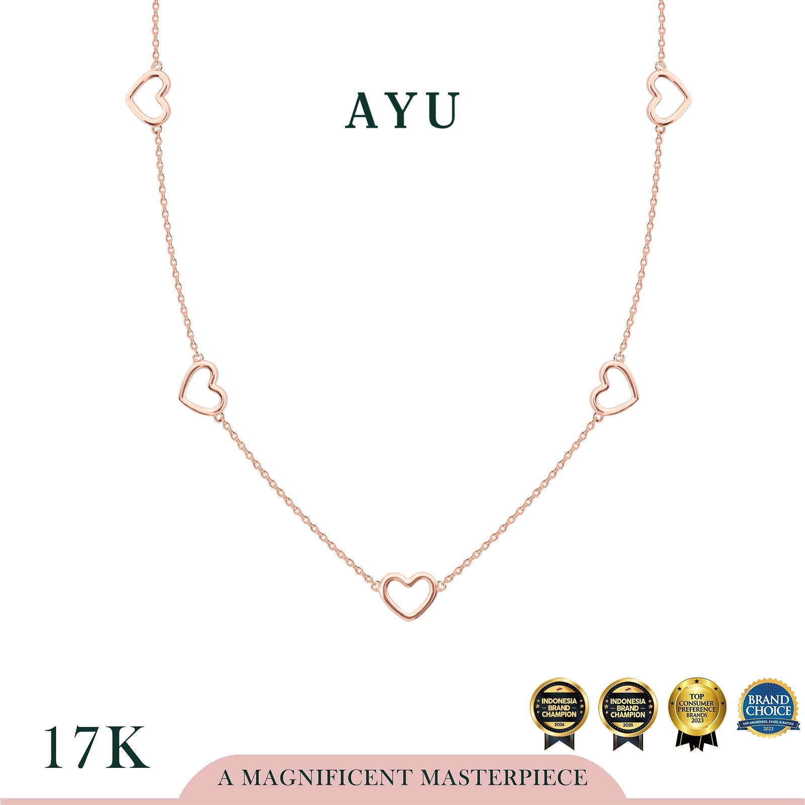 AYU Kalung Emas - 5 Baby Open Heart Necklace 17k Rose Gold