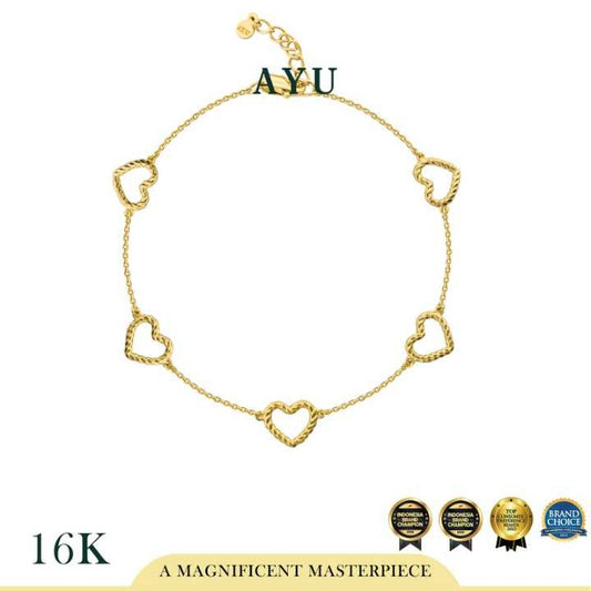 AYU Gelang Emas - 5 Baby Twist Open Heart Bracelet 16k Yellow Gold
