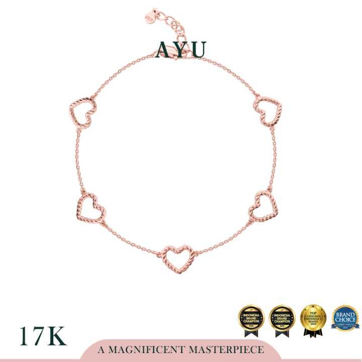 AYU Gelang Emas - 5 Baby Twist Open Heart Bracelet 17k Rose Gold