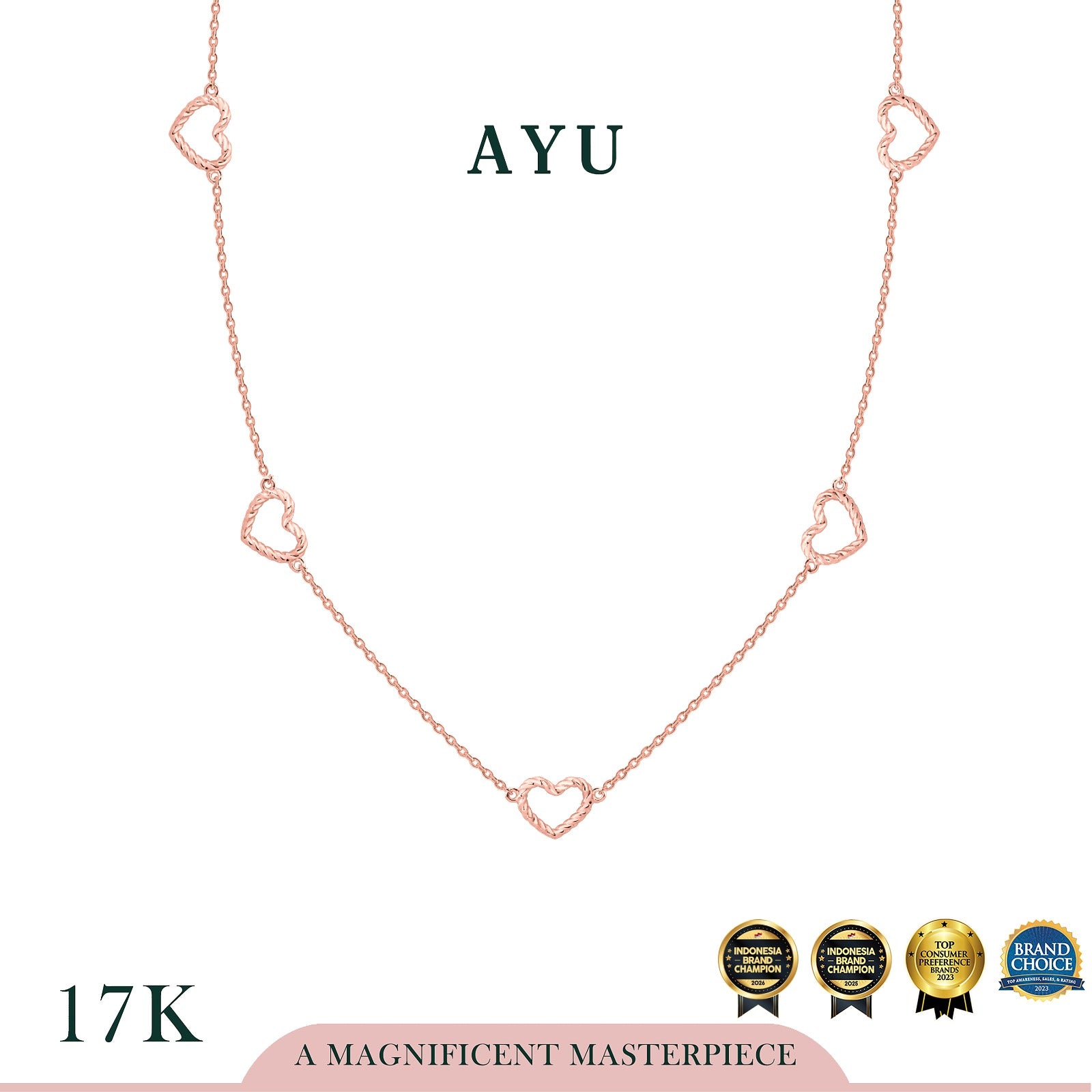 AYU Kalung Emas - 5 Baby Twist Open Heart Necklace 17k Rose Gold