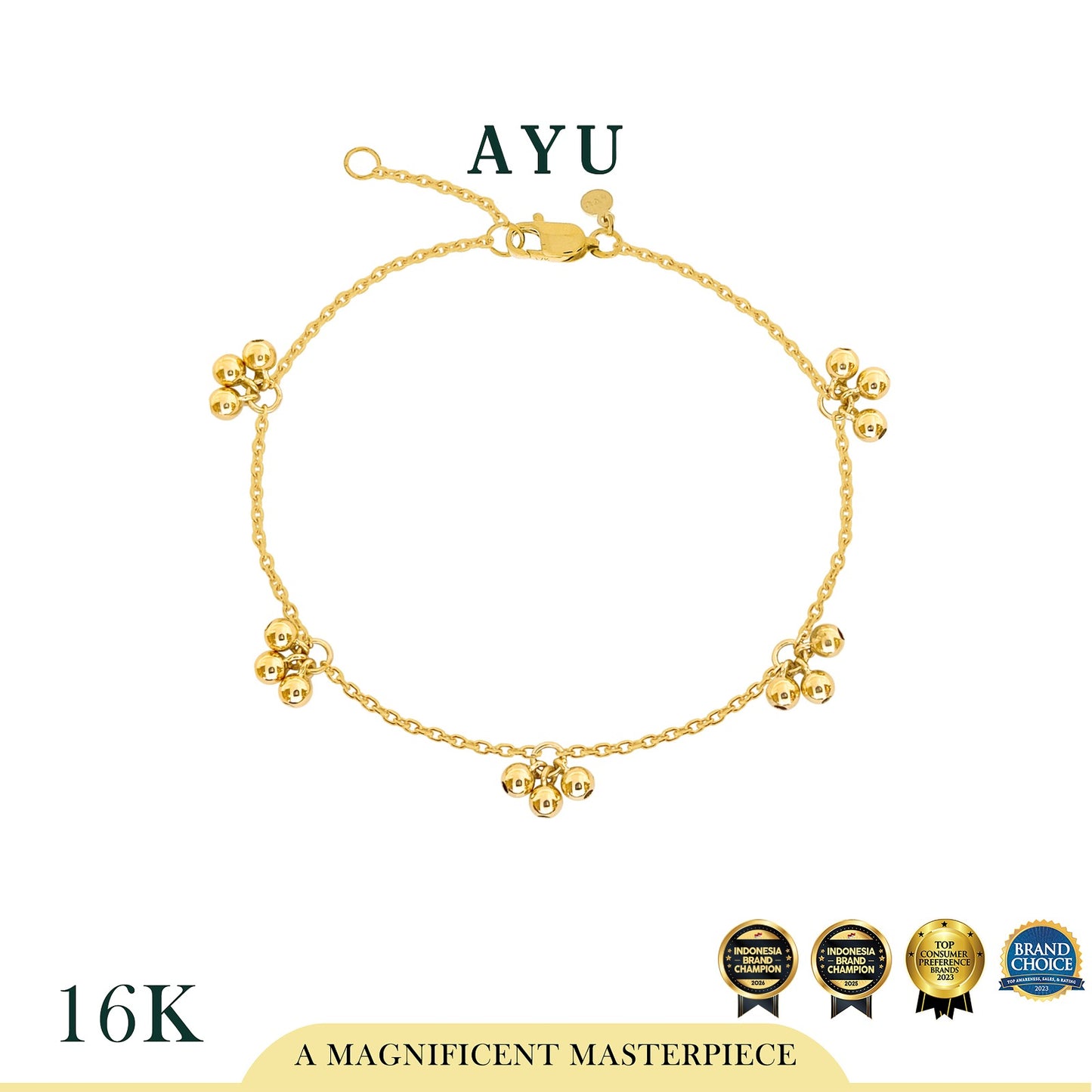 AYU Gelang Emas - 5 Gold Berry Sprinkles Chain Bracelet 16k Yellow Gold