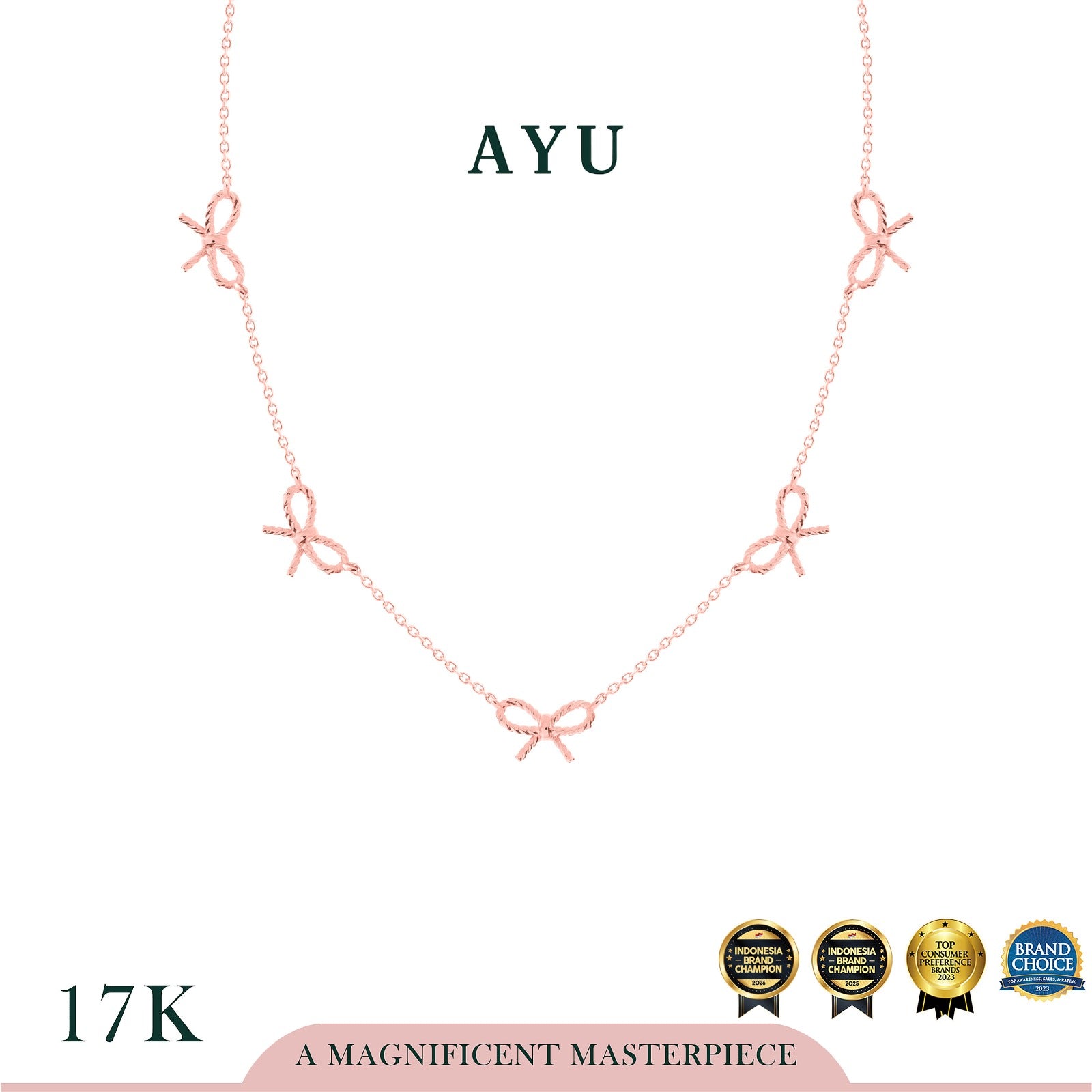 AYU Kalung Emas - 5 Twist Ribbon Necklace 17k Rose Gold