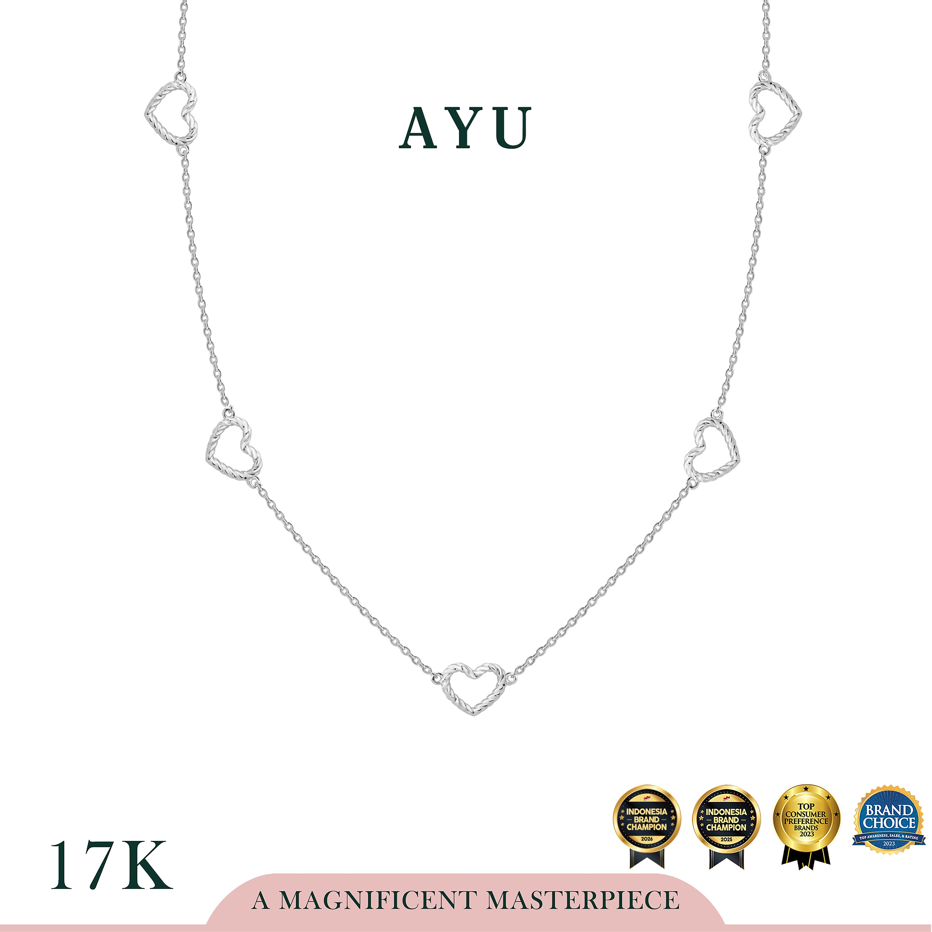 AYU Kalung Emas - 5 Baby Twist Open Heart Necklace 17k White Gold