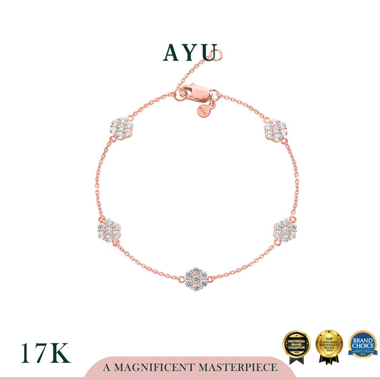 AYU Gelang Emas - 5 Pave Blooming Flower Chain Bracelet 17k Rose Gold