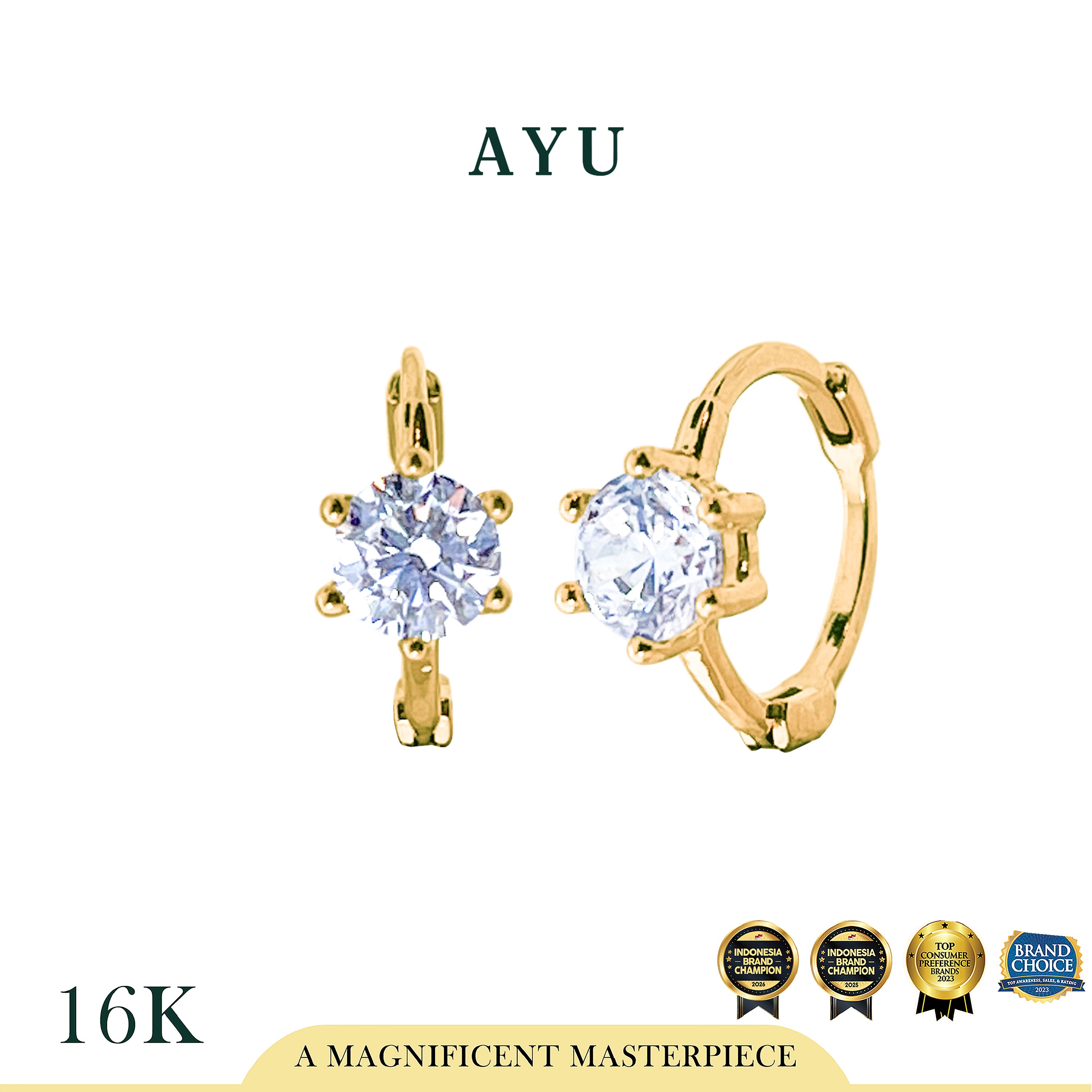 AYU Anting Emas Jepit - 6 Prong Solitaire Doughnut Earrings 16k Yellow Gold