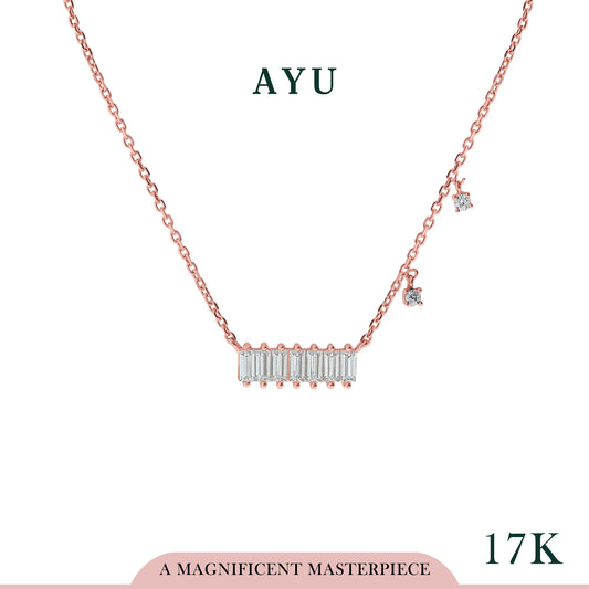 AYU Kalung Emas - 7 Baguette Bar Chain Necklace 17k Rose Gold