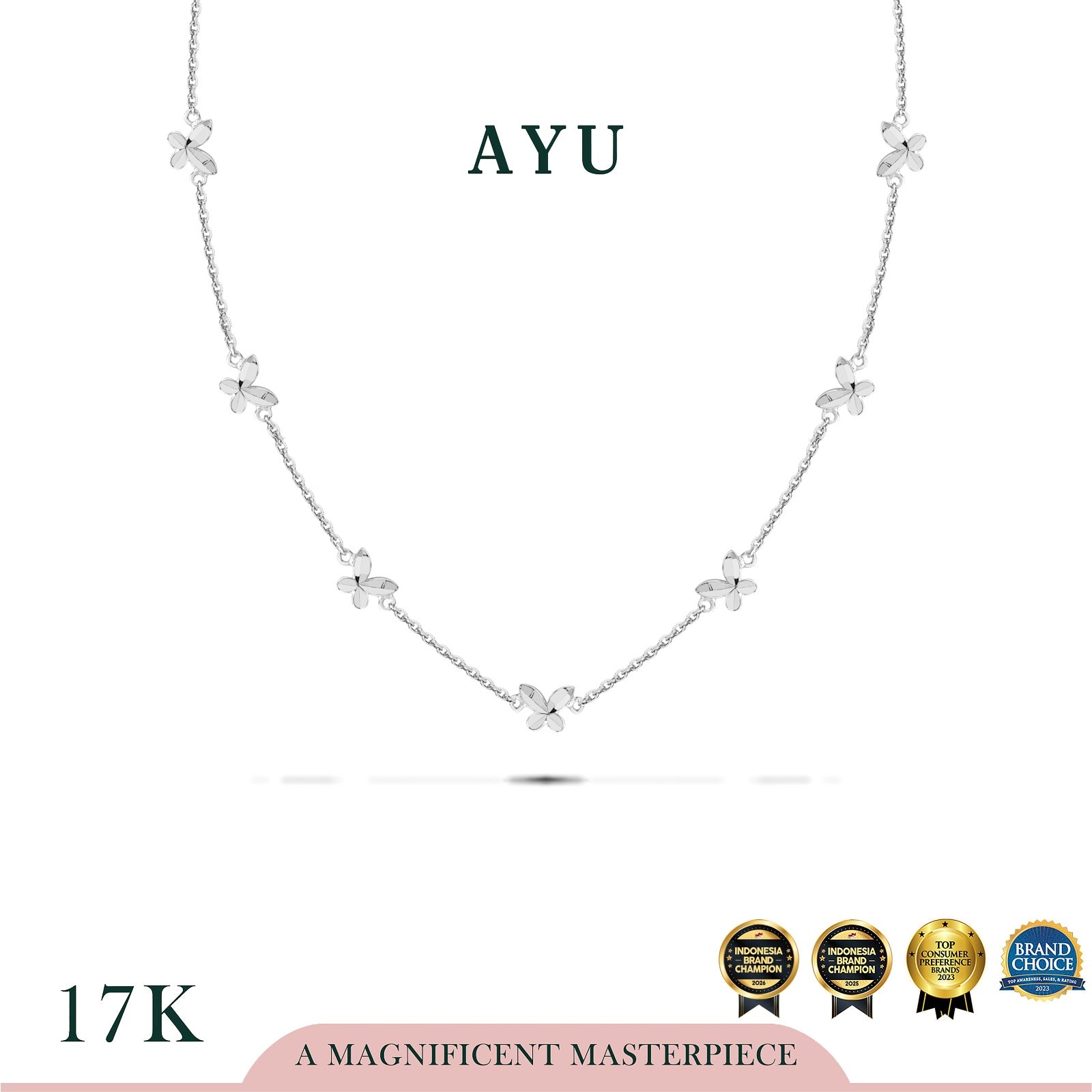 AYU Kalung Emas - 7 Twinkly Butterfly Necklace 17k White Gold
