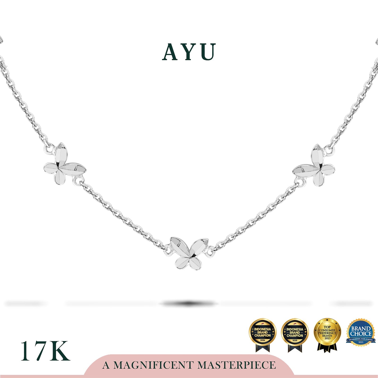 AYU Kalung Emas - 7 Twinkly Butterfly Necklace 17k White Gold