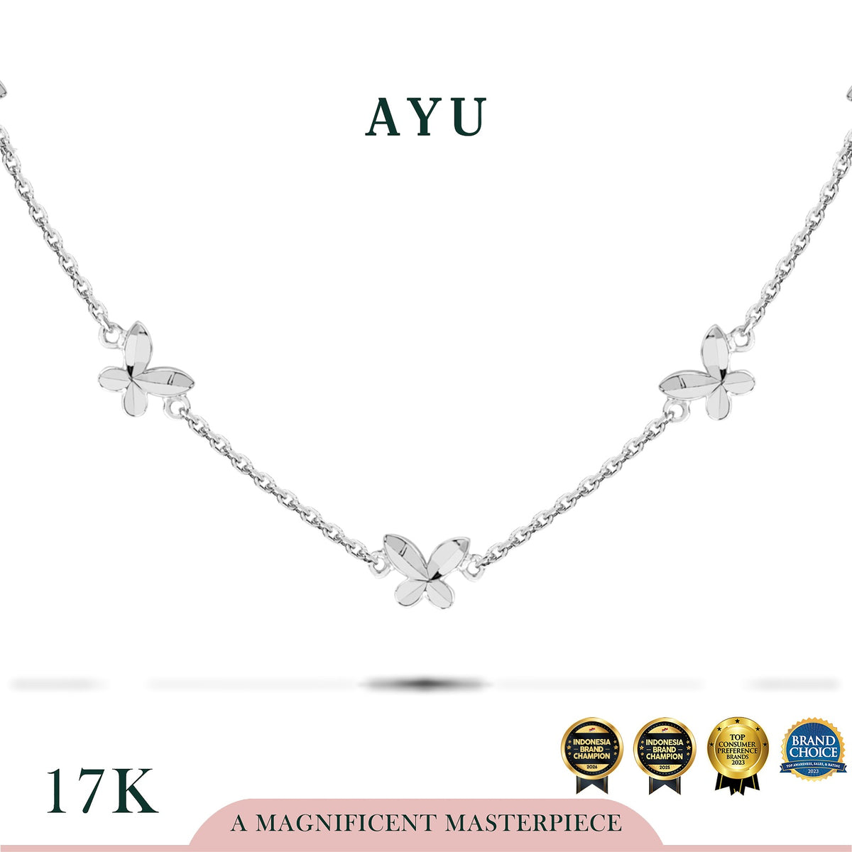 AYU Kalung Emas - 7 Twinkly Butterfly Necklace 17k White Gold