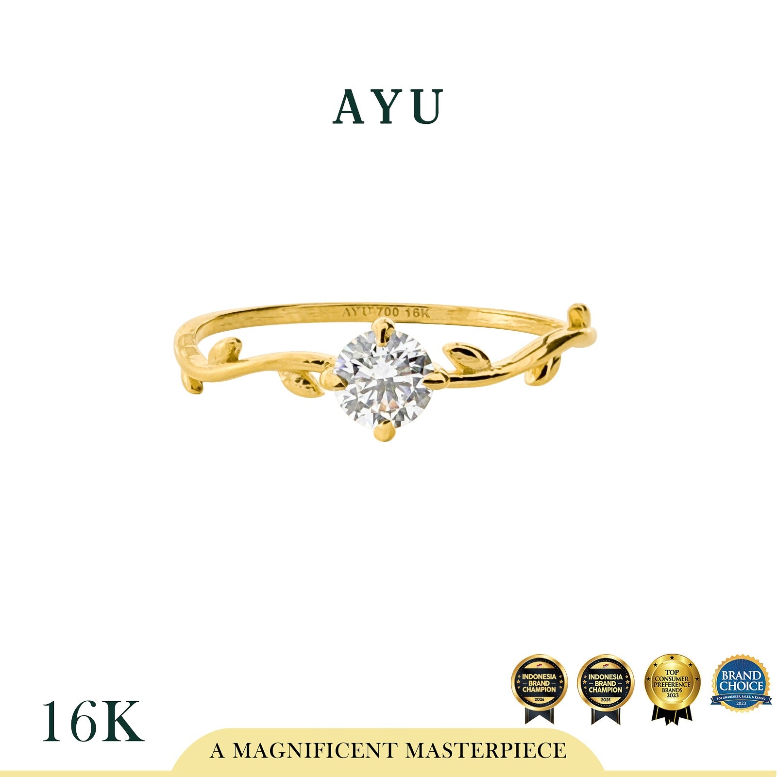 AYU Cincin Emas - Angel Vine Solitaire Ring 16k Yellow Gold