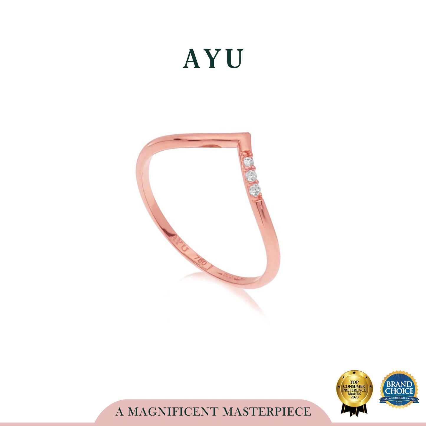 AYU ASYMMETRICAL CHEVRON RING 17K ROSE GOLD