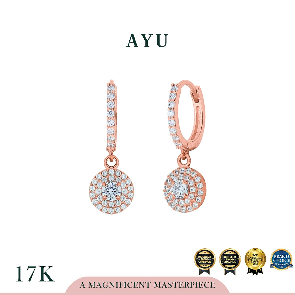 AYU Anting Emas - Round Double Halo Pave Doughnut Earrings 17k Rose Gold