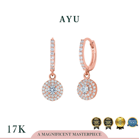 AYU Anting Emas - Round Double Halo Pave Doughnut Earrings 17k Rose Gold