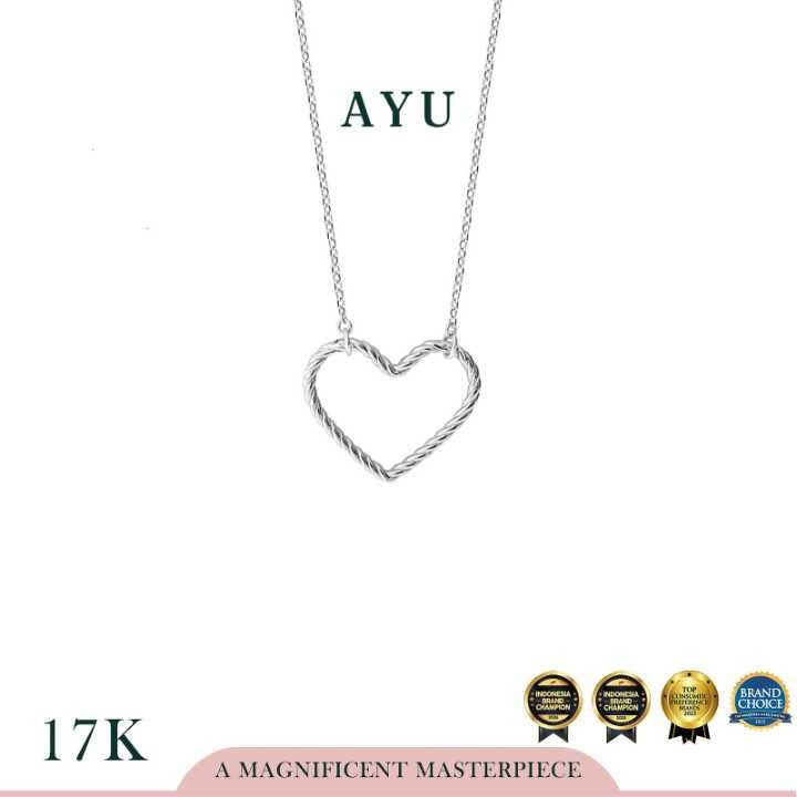 AYU Kalung Emas - Biggie Open Heart Twist Chain Necklace 17k White Gold