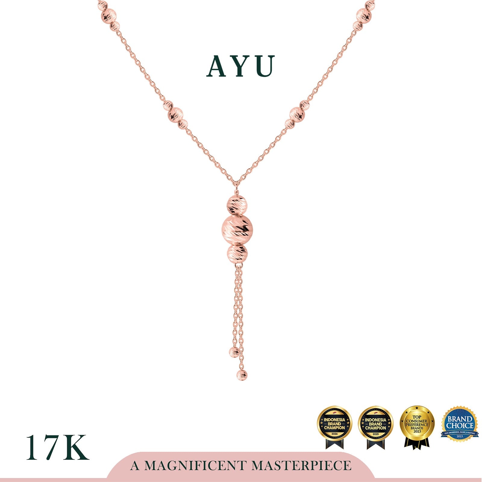 AYU Kalung Emas - Bling Bling Gold Ball Lariat 17k Rose Gold
