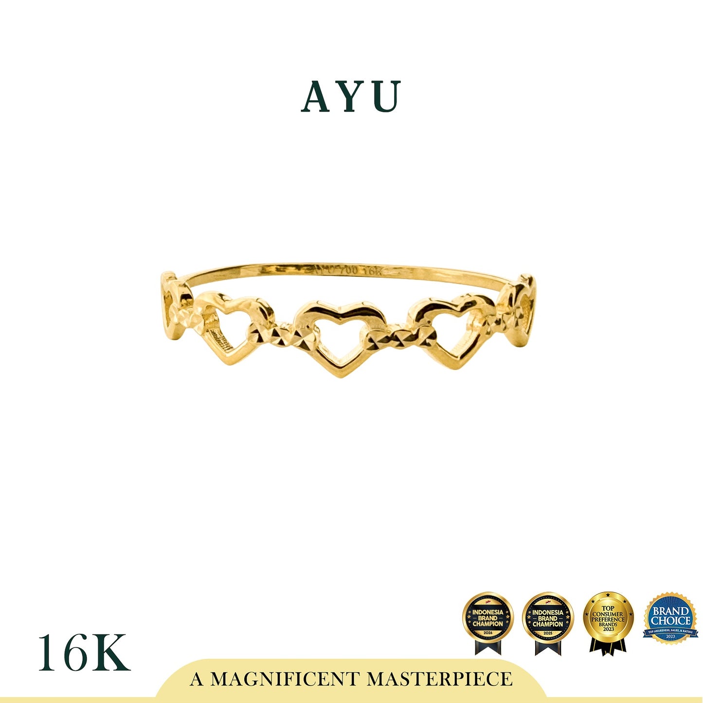AYU Cincin Emas - Bling Golden Line Heart Ring 16k Yellow Gold