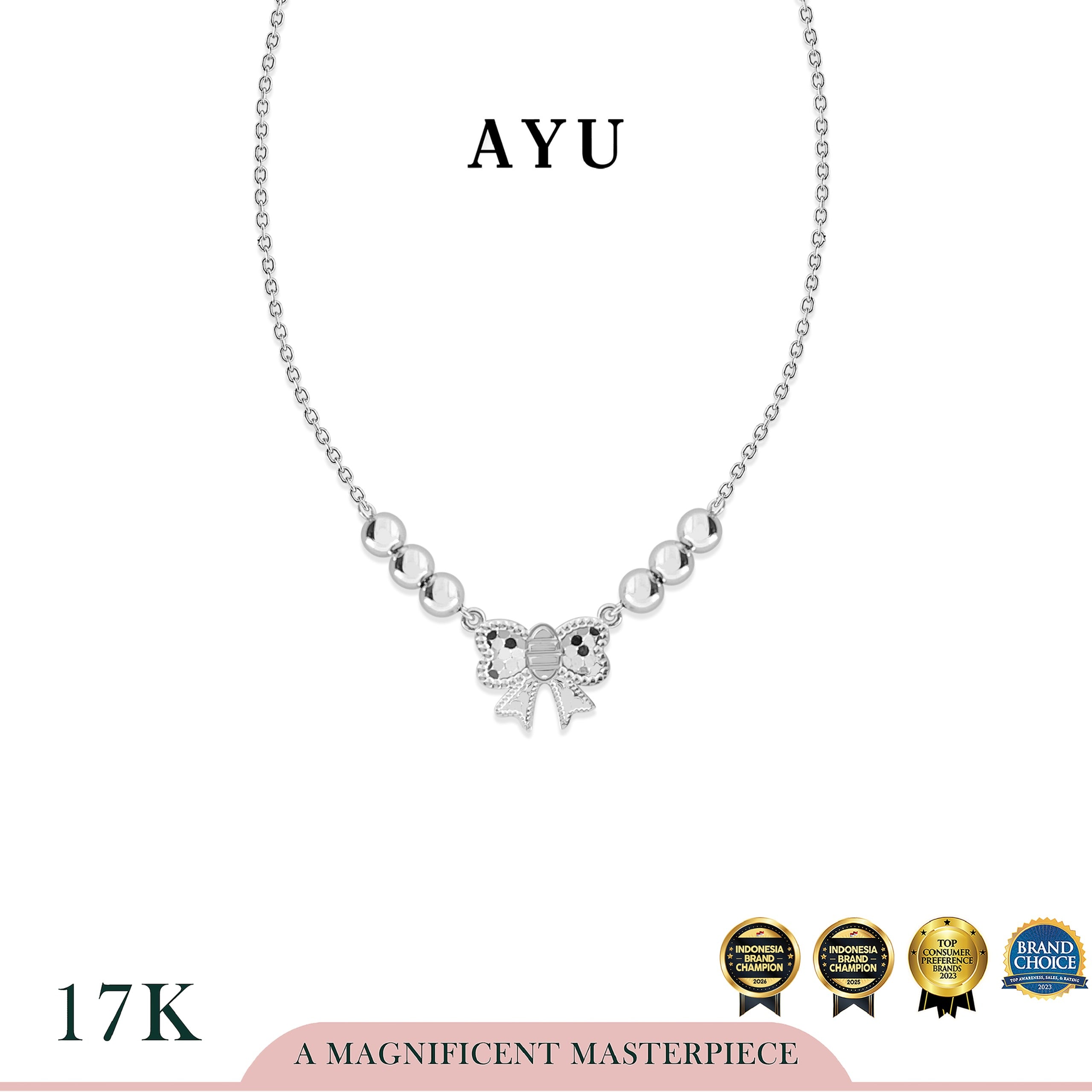 AYU Kalung Emas - Bling Ribbon Boba Necklace 17k White Gold