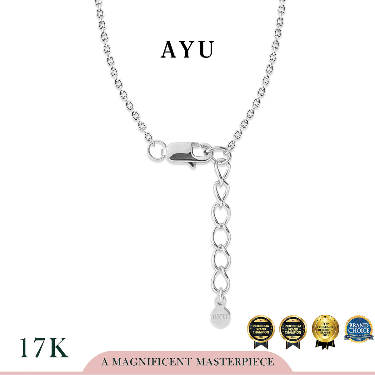 AYU Kalung Emas - Bling Ribbon Boba Necklace 17k White Gold
