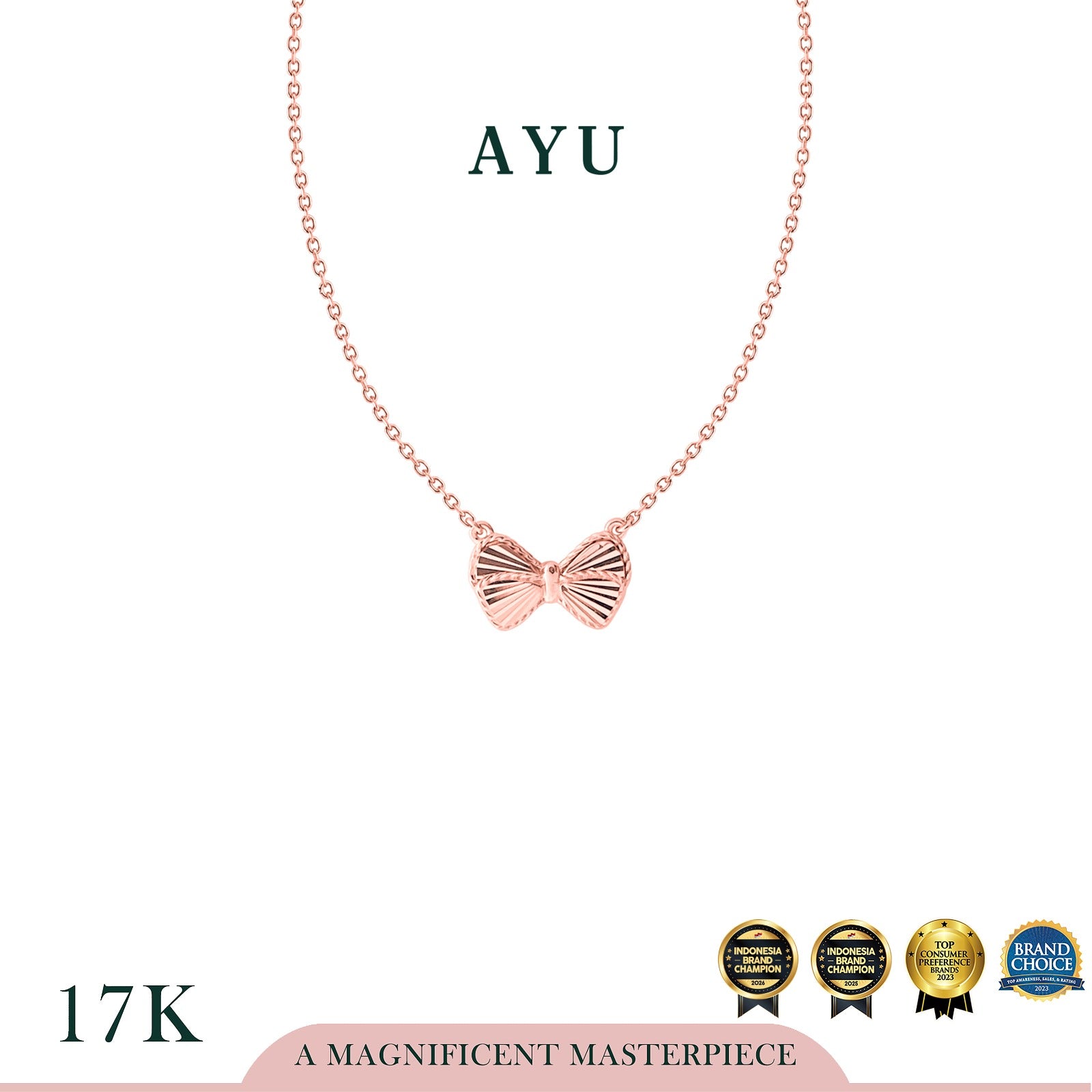 AYU Kalung Emas - Bling Ribbon Chain Necklace 17k Rose Gold