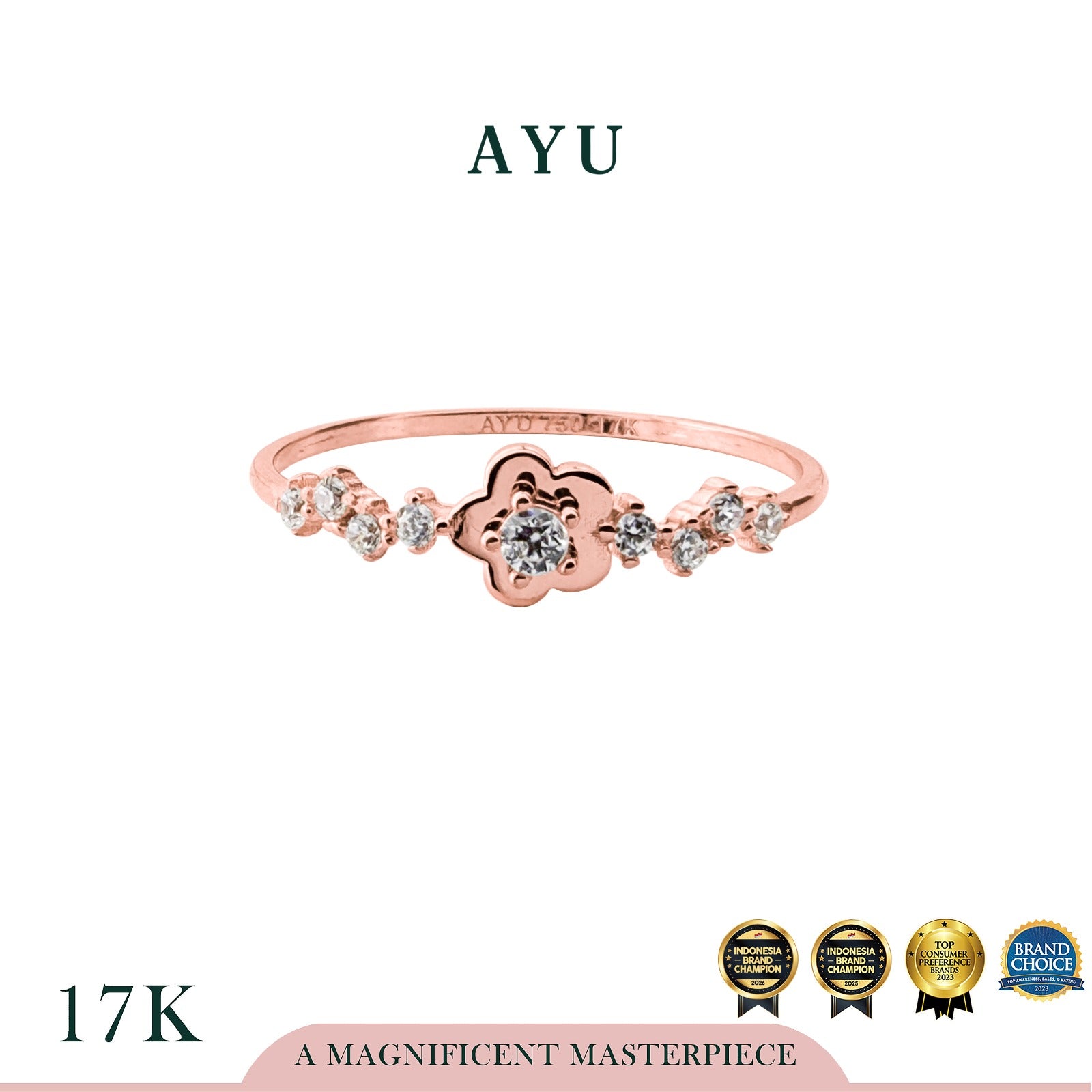 AYU Cincin Emas - Blooming Flower Ring 17k Rose Gold