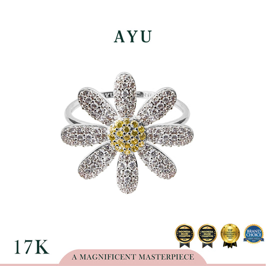 AYU Cincin Emas - Blooming G Daisy Ring 17k White Gold