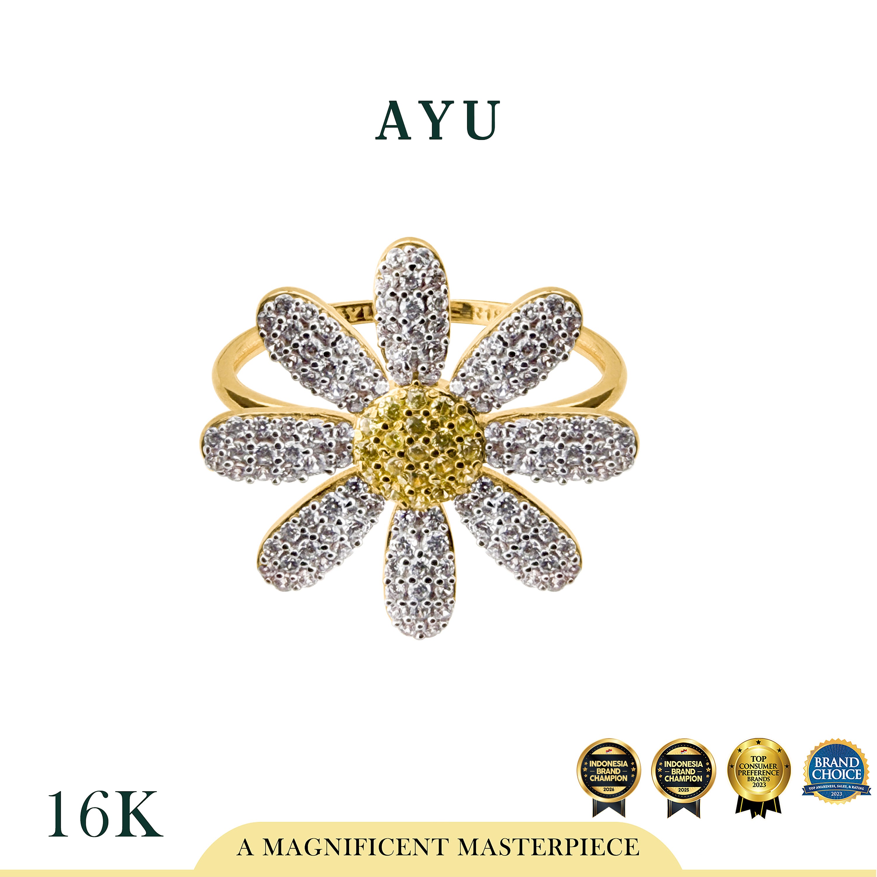 AYU Cincin Emas - Blooming G Daisy Ring 16k Yellow Gold