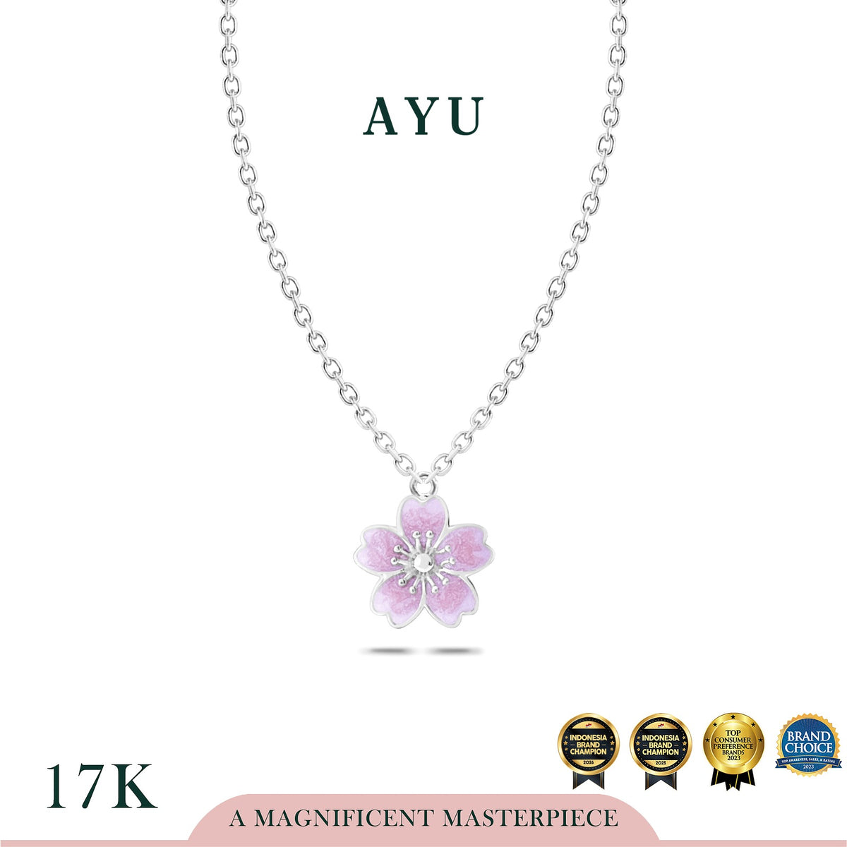 AYU Kalung Emas - Blush Sakura Chain Necklace 17k White Gold