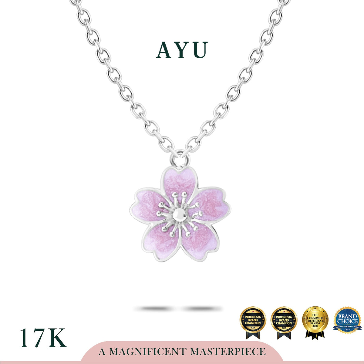AYU Kalung Emas - Blush Sakura Chain Necklace 17k White Gold