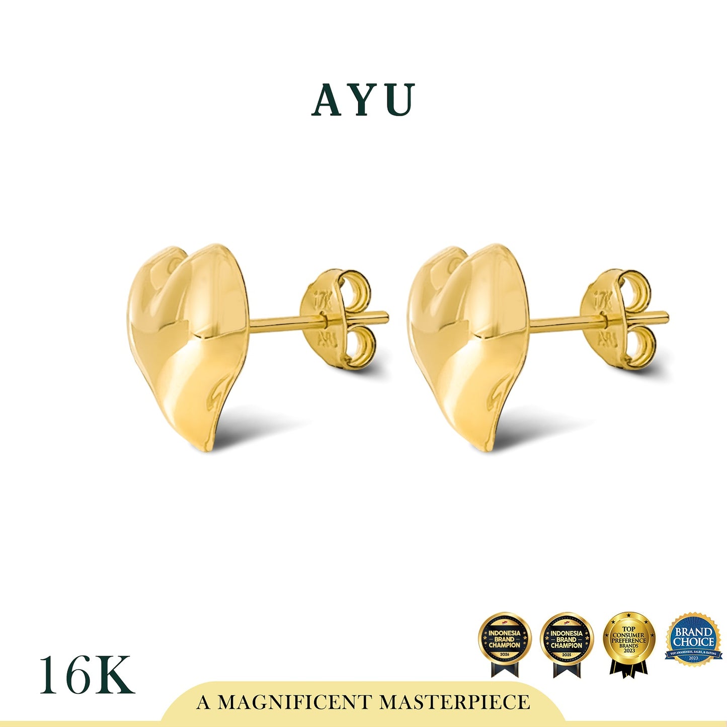AYU Anting Emas - Bonbon Heart Studs 16k Yellow Gold