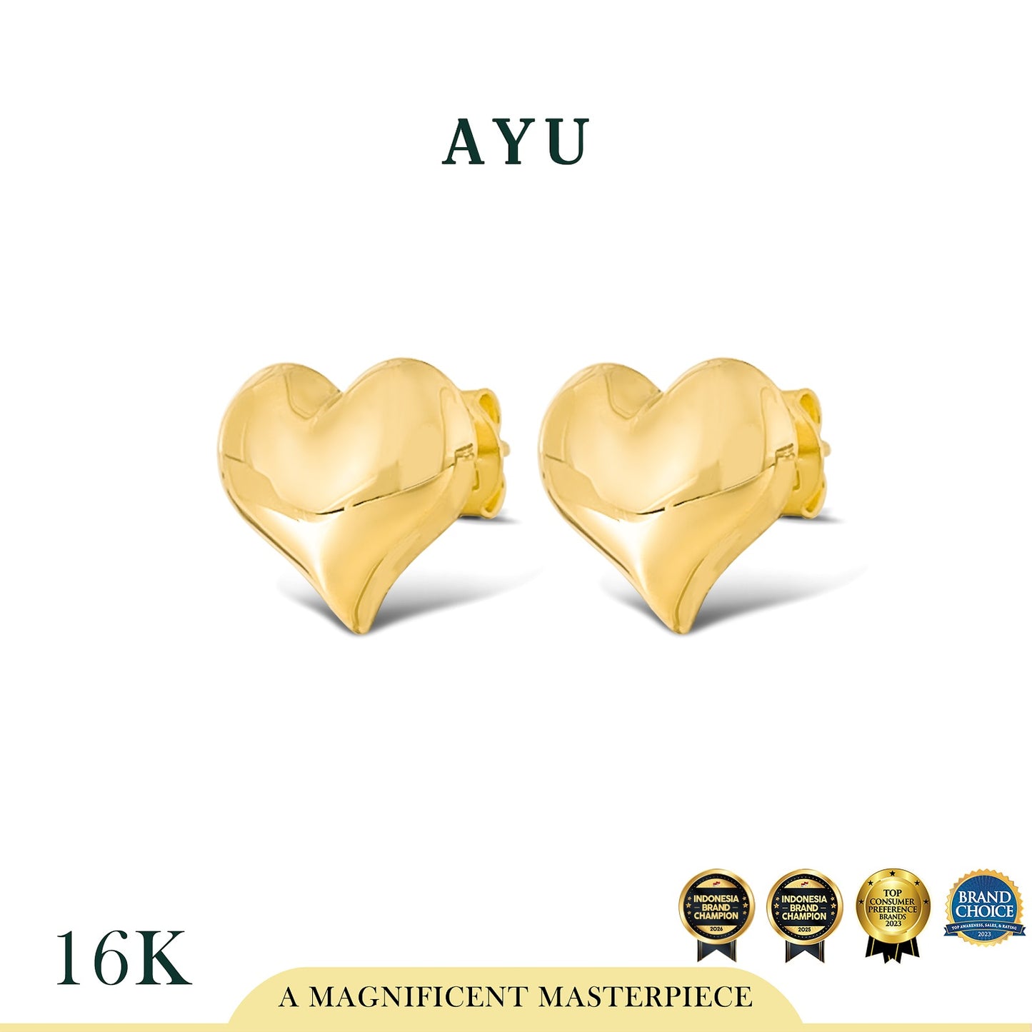 AYU Anting Emas - Bonbon Heart Studs 16k Yellow Gold