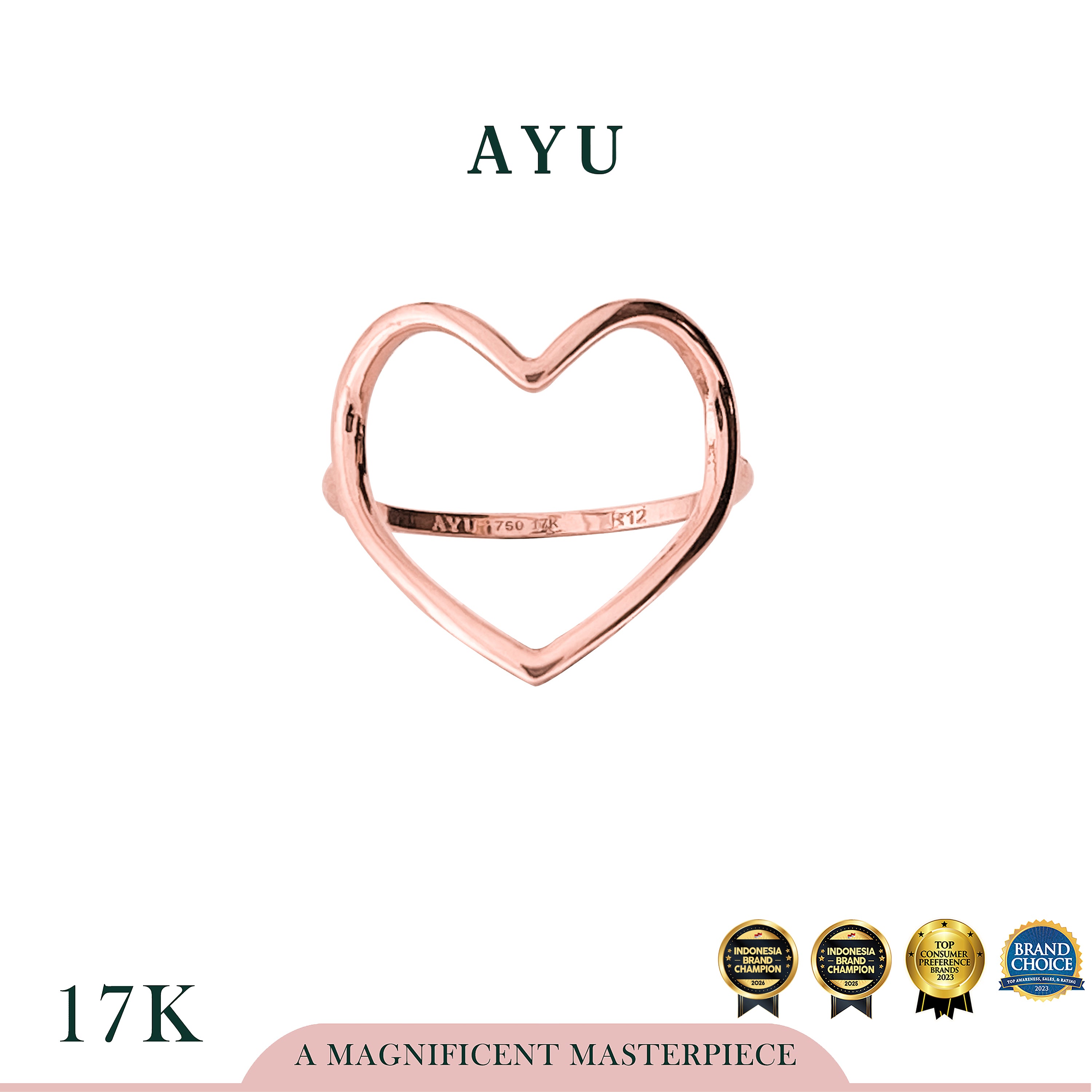 AYU Cincin Emas - Biggie Open Heart Ring 17k Rose Gold