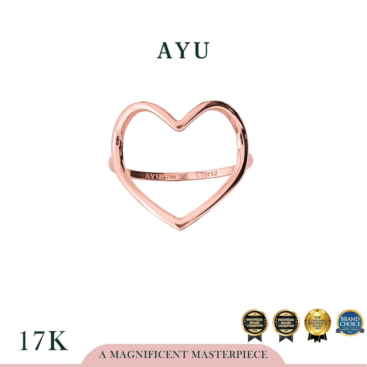 AYU Cincin Emas - Biggie Open Heart Ring 17k Rose Gold