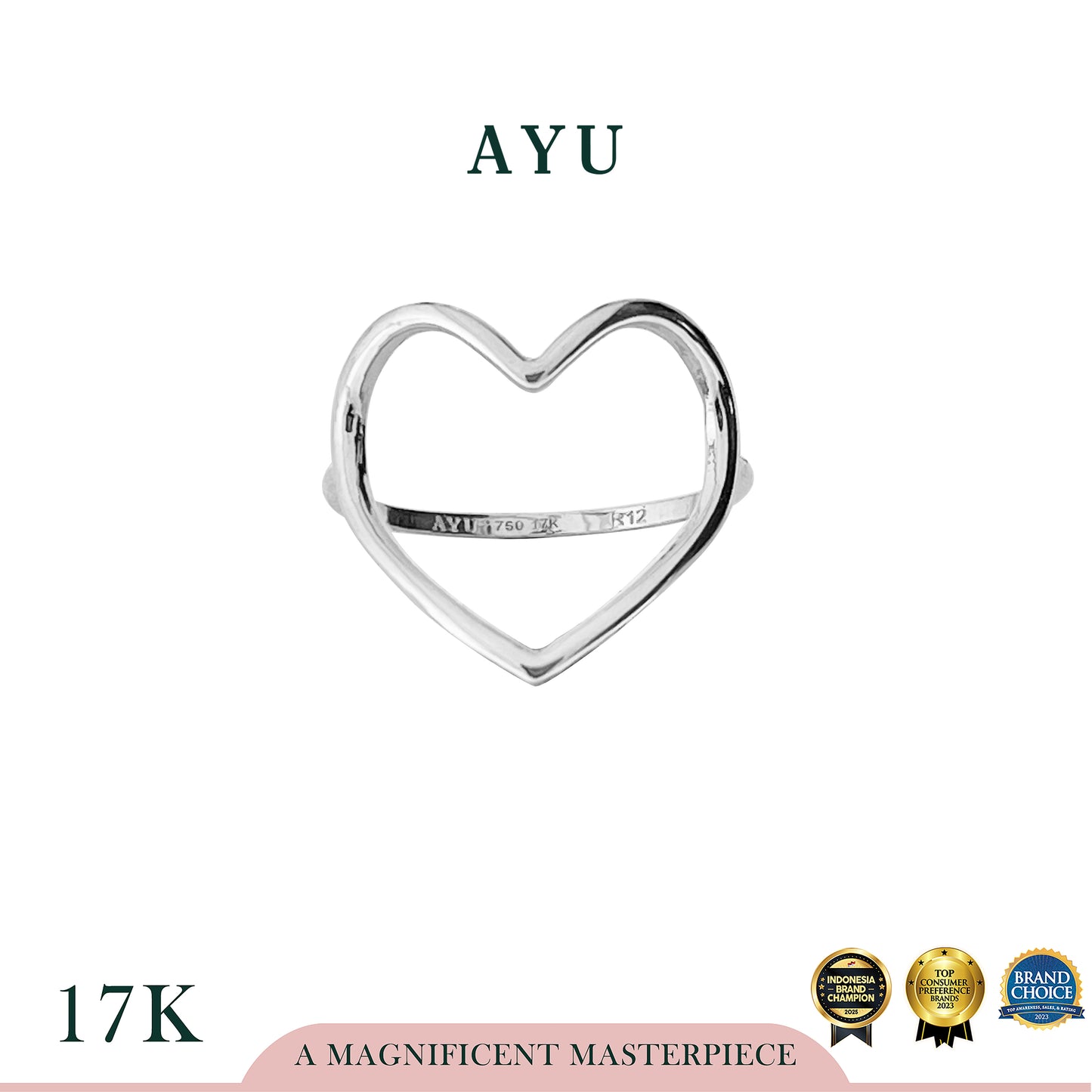 AYU Cincin Emas - Biggie Open Heart Ring 17k White Gold