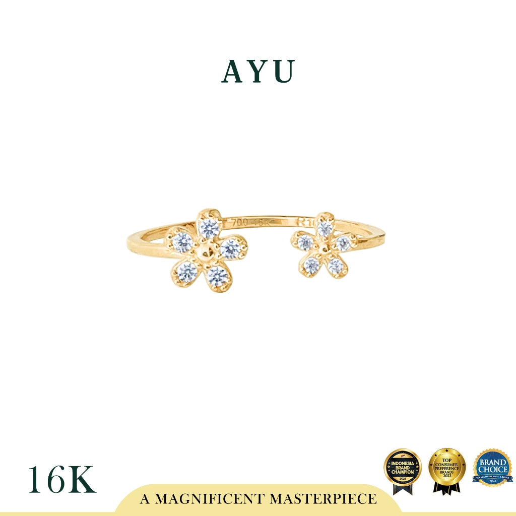 AYU Cincin Emas - Buttercup Flower Open Ring 16k Yellow Gold